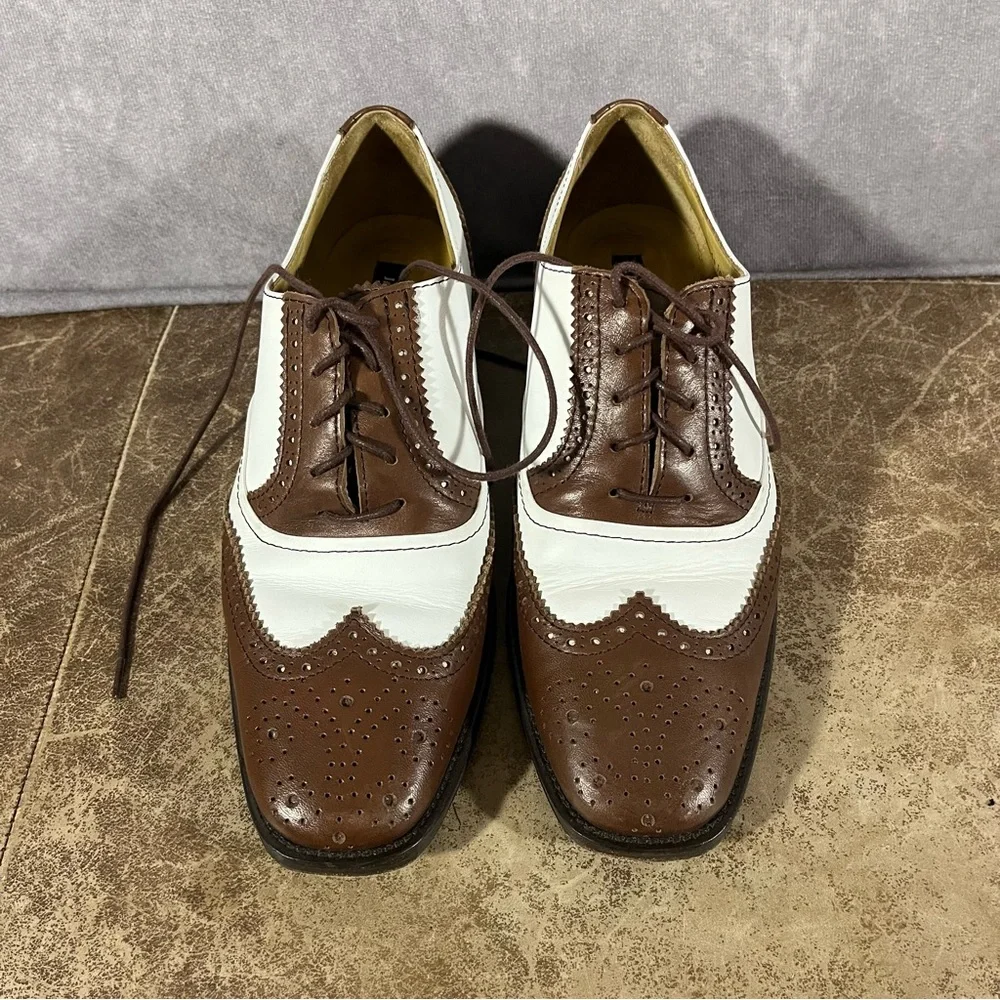 J Peterman Wingtip Oxford Womens‎ Shoes Size 6 Italy Leather Lined Brown / White